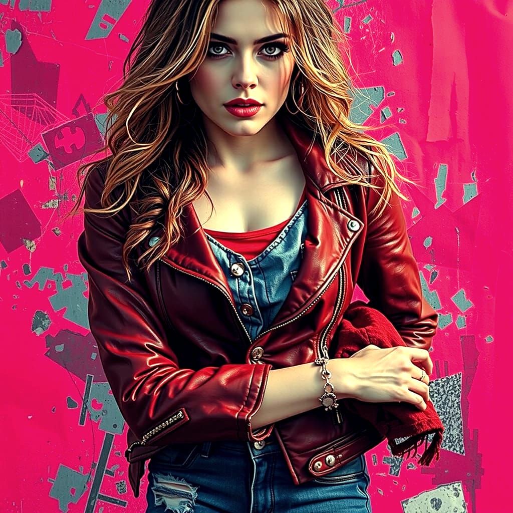 Rough Glamour Woman in Leather Jacket, Cinematic Portrait
