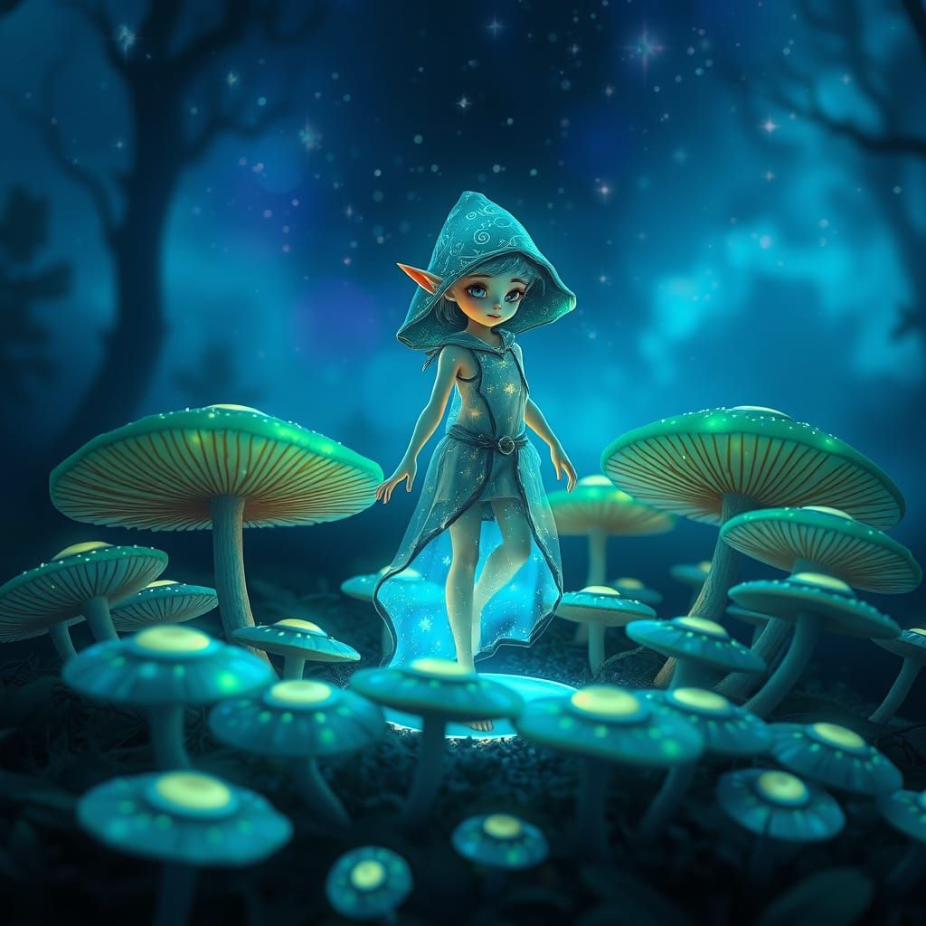 Enchanted Forest Faerie Stepping into Radiant Mushroom Ring