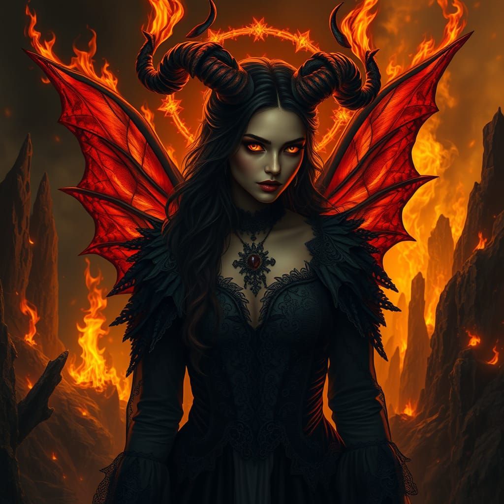 Dark Gothic Hell Fairy in Crimson Flames