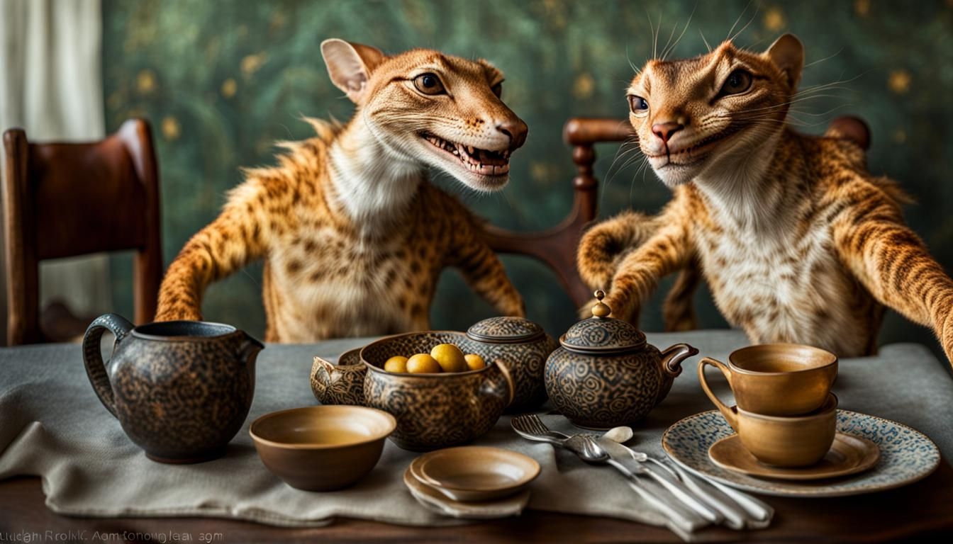 Surreal Restaurant Scene with Exotic Aliens in Gritty Settin...