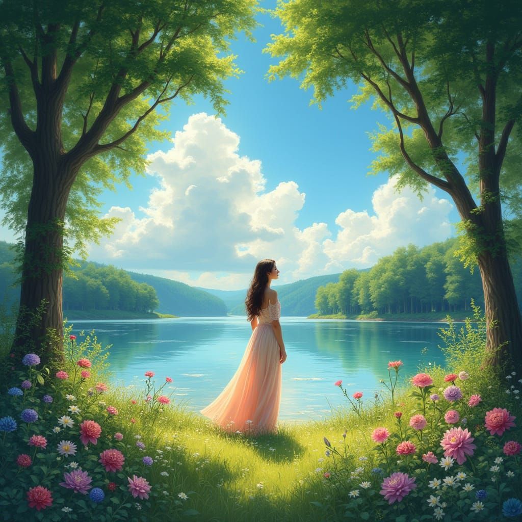 Serene Bride in Pastel Dress Amidst Nature's Cathedral