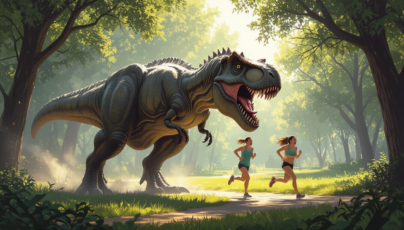 T-Rex Devours Joggers In Sun-Dappled Park