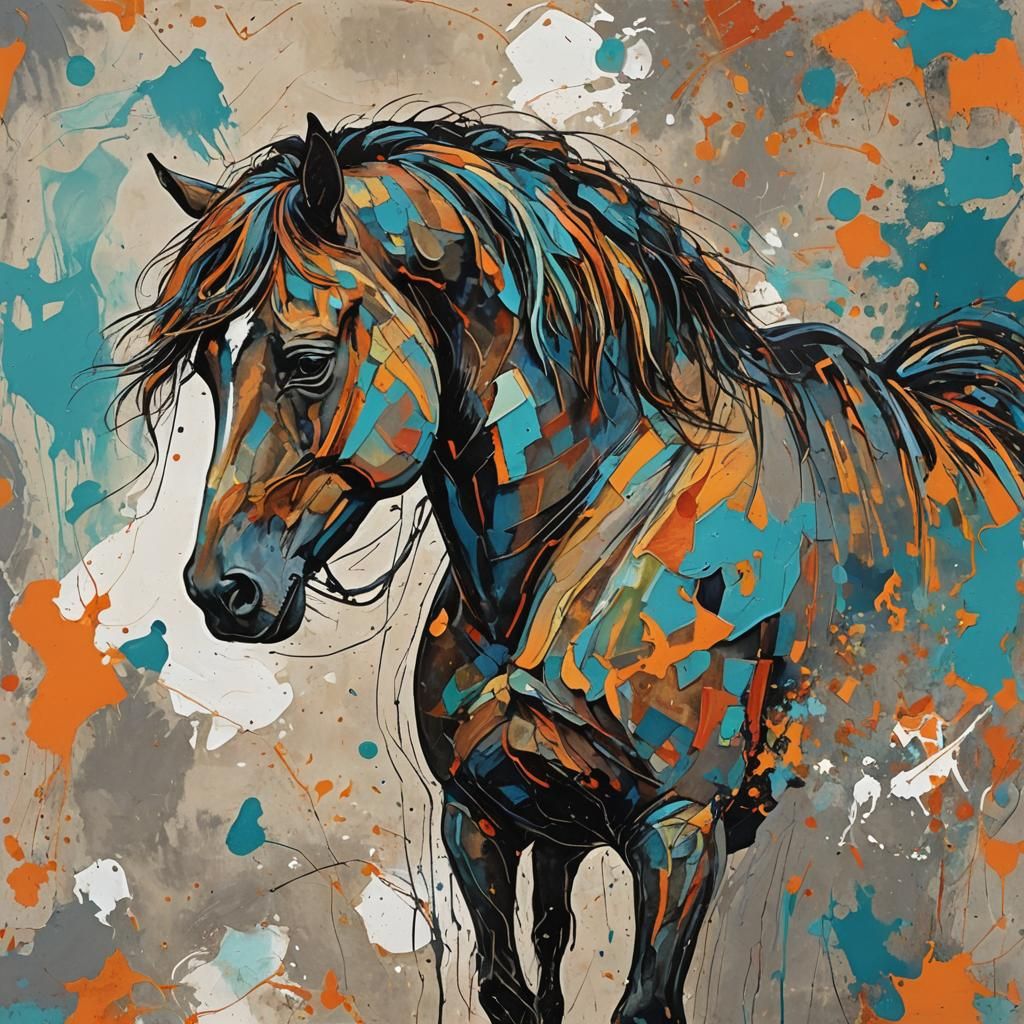 Abstract Horse Art in Complementary Colors