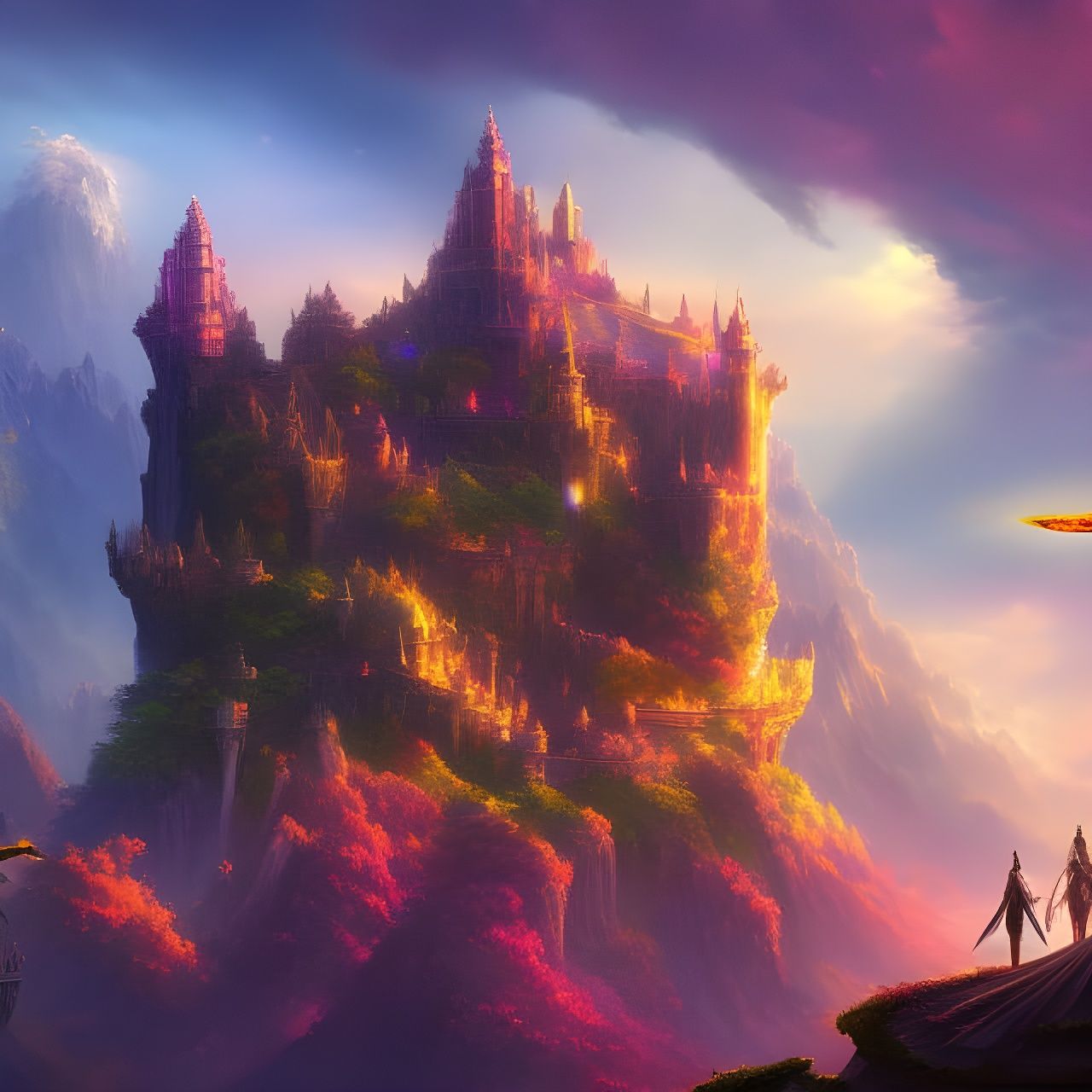 Epic Fantasy Castle with Dragons in Hyperreal Detail