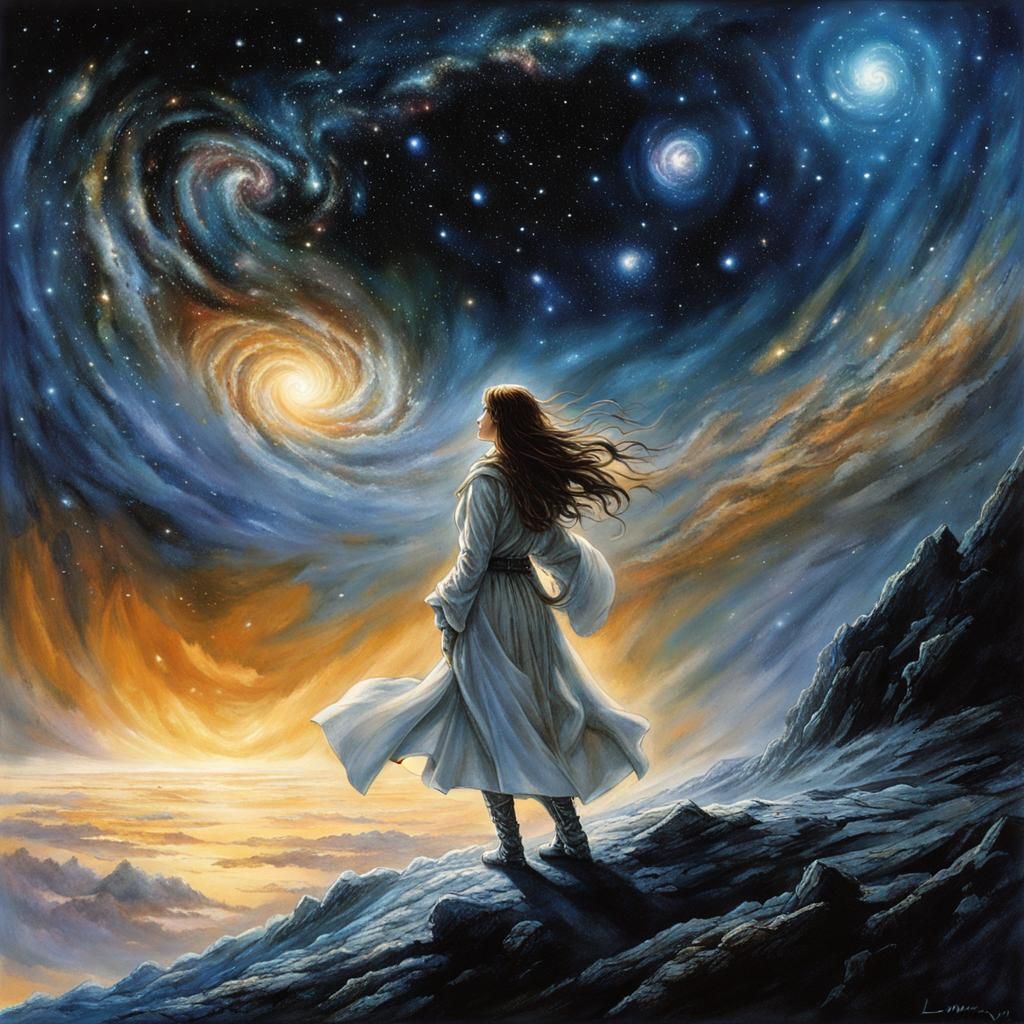 girl floating in the universe