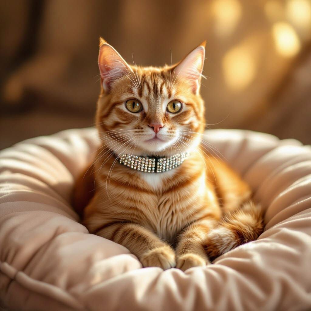 Honey Cat with Half Tail on Velvet Cushion