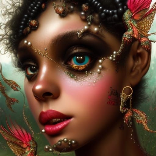 Pearl-Adorned Dark Fairy in Hyperdetailed Digital Art