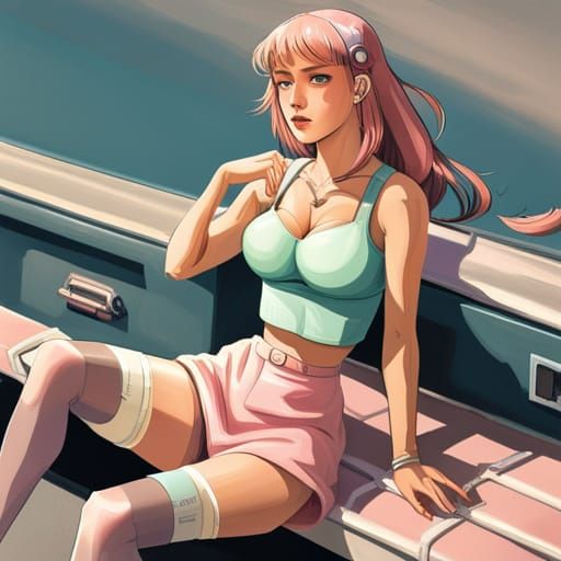 Aesthetic Woman with Pink Hair and Freckles