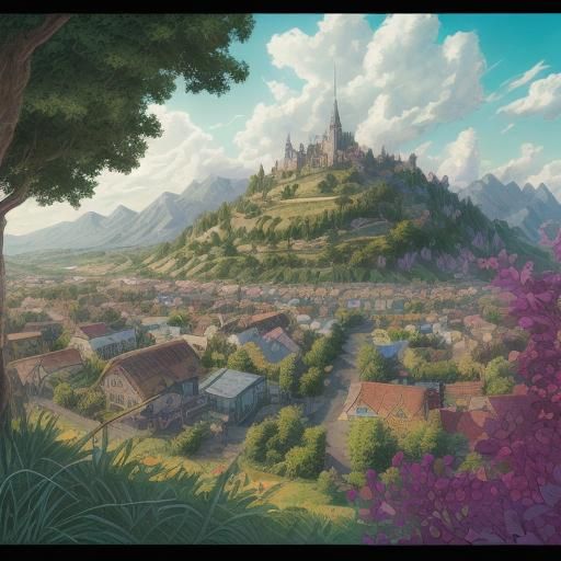 Vibrant Village Celebration in Comic Book Style