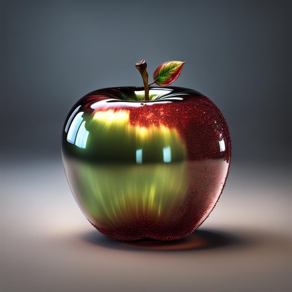Glass Apple in 3D, Hyperrealistic and Glittering