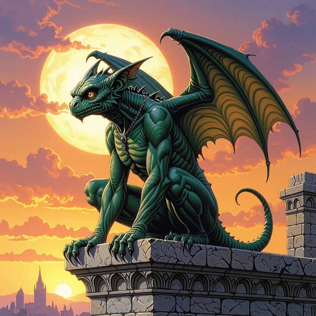 Living Gargoyle at Sunset