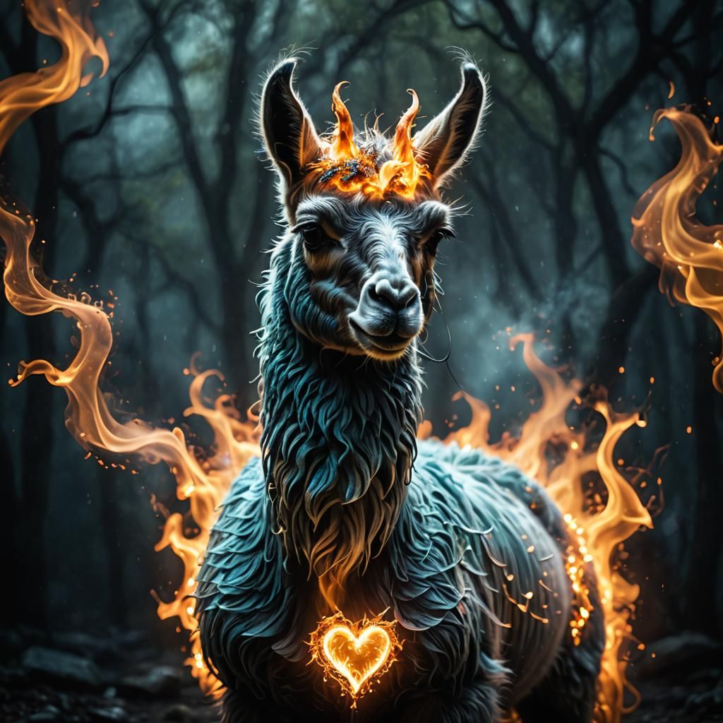 Glowing Heart Llama in Surreal Fantasy Style