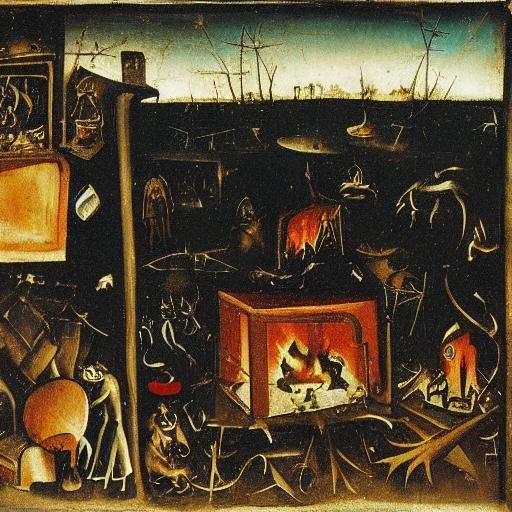 Cursed Stove: Shadows and Toads in a Bosch-Rothko Style