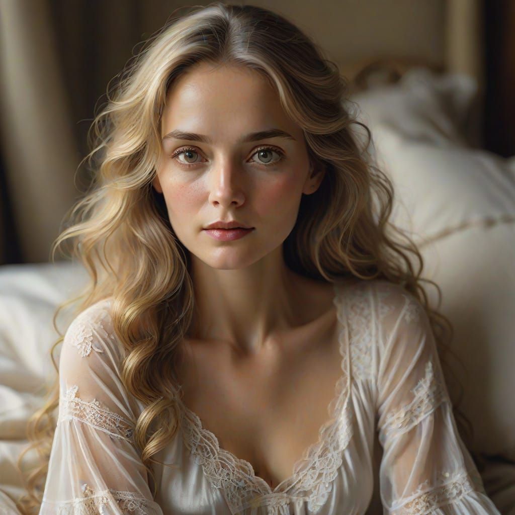 Elegant Woman in Golden Glow, Hyperrealist Style