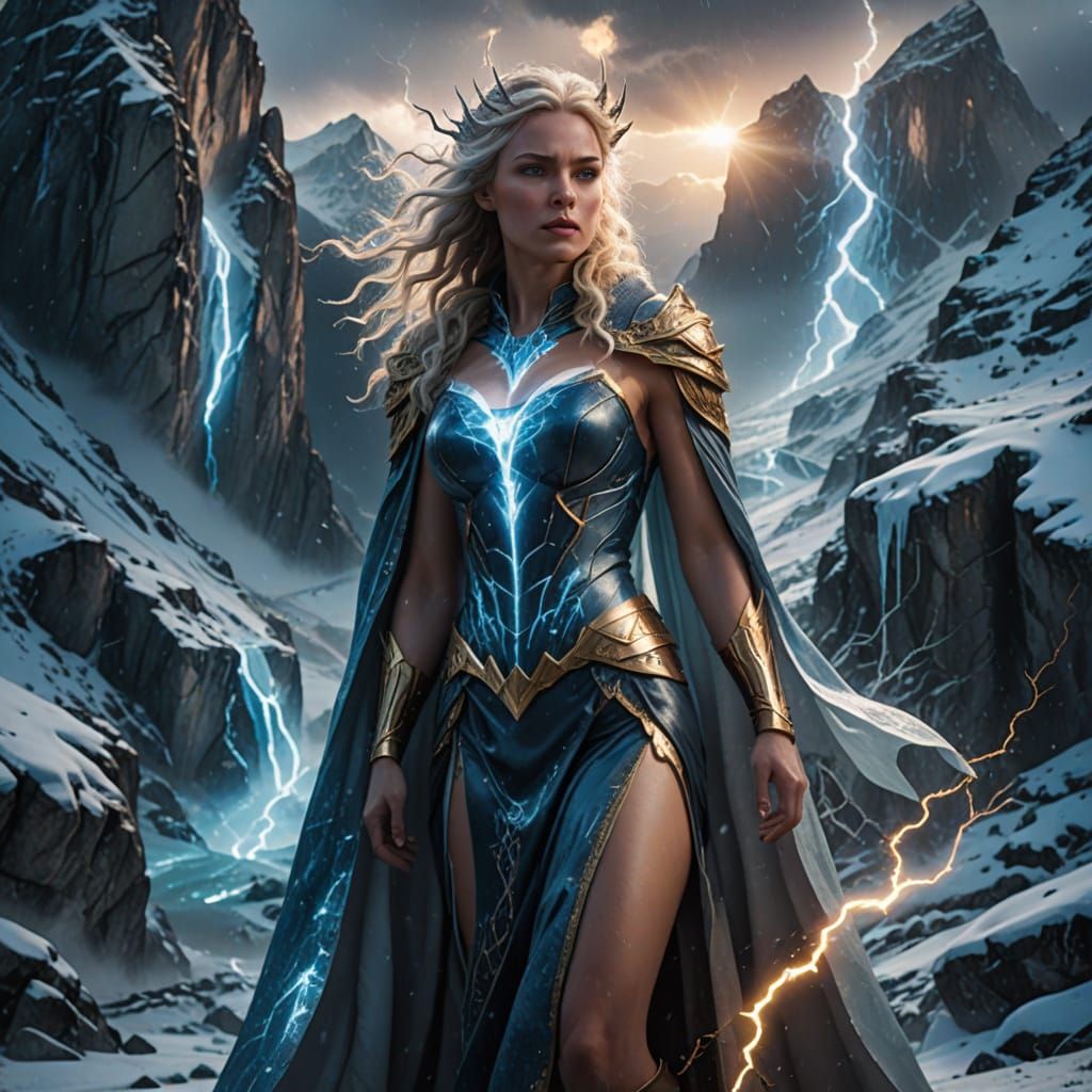 Winter Goddess of Storms and Frost in Cinematic Fantasy