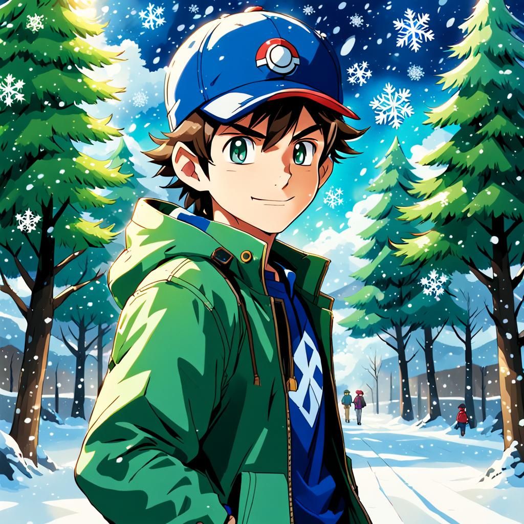 Anime Style Pokémon Trainer Watching Snowflakes