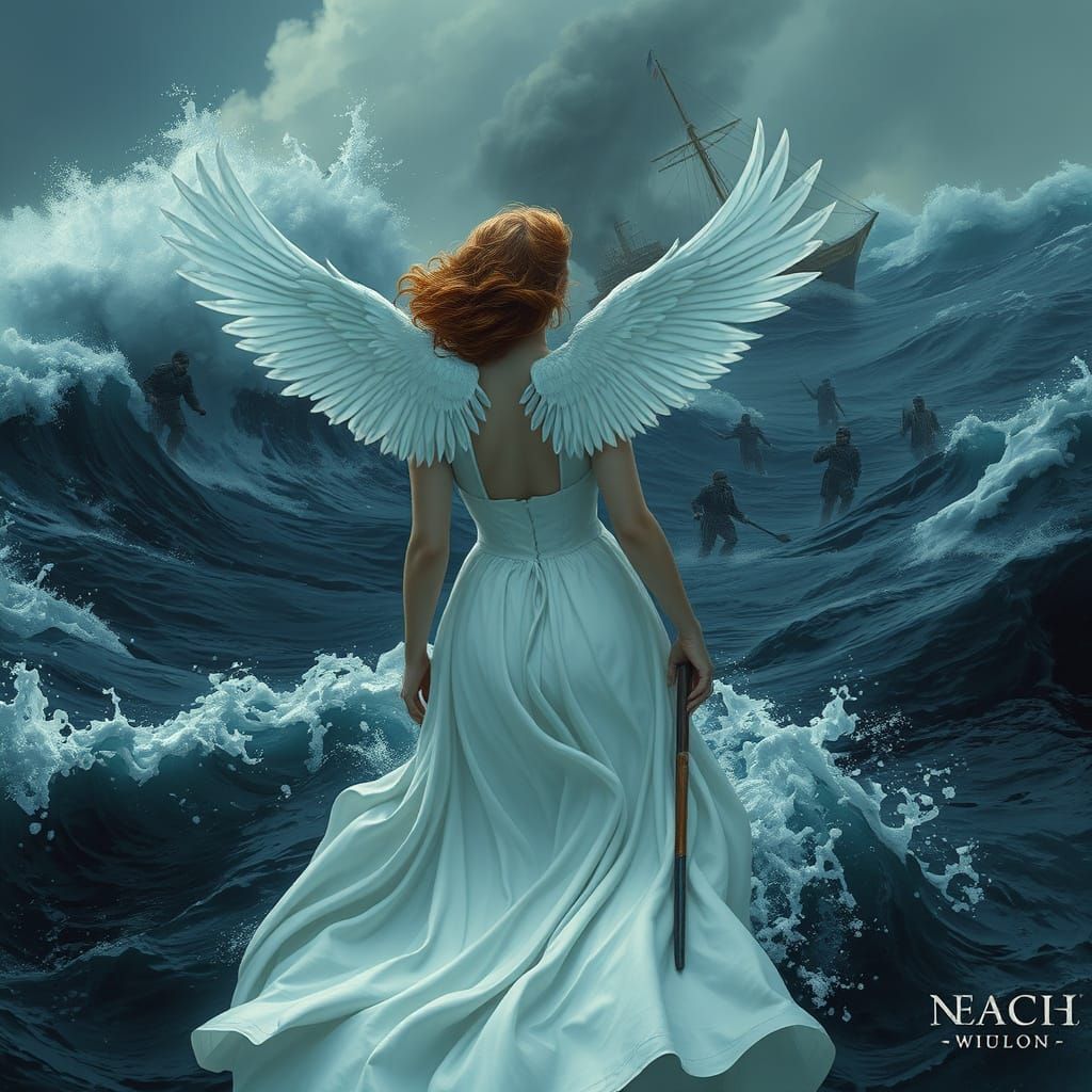 Hyperrealistic Siren Watching Shipwreck in Stormy Sea