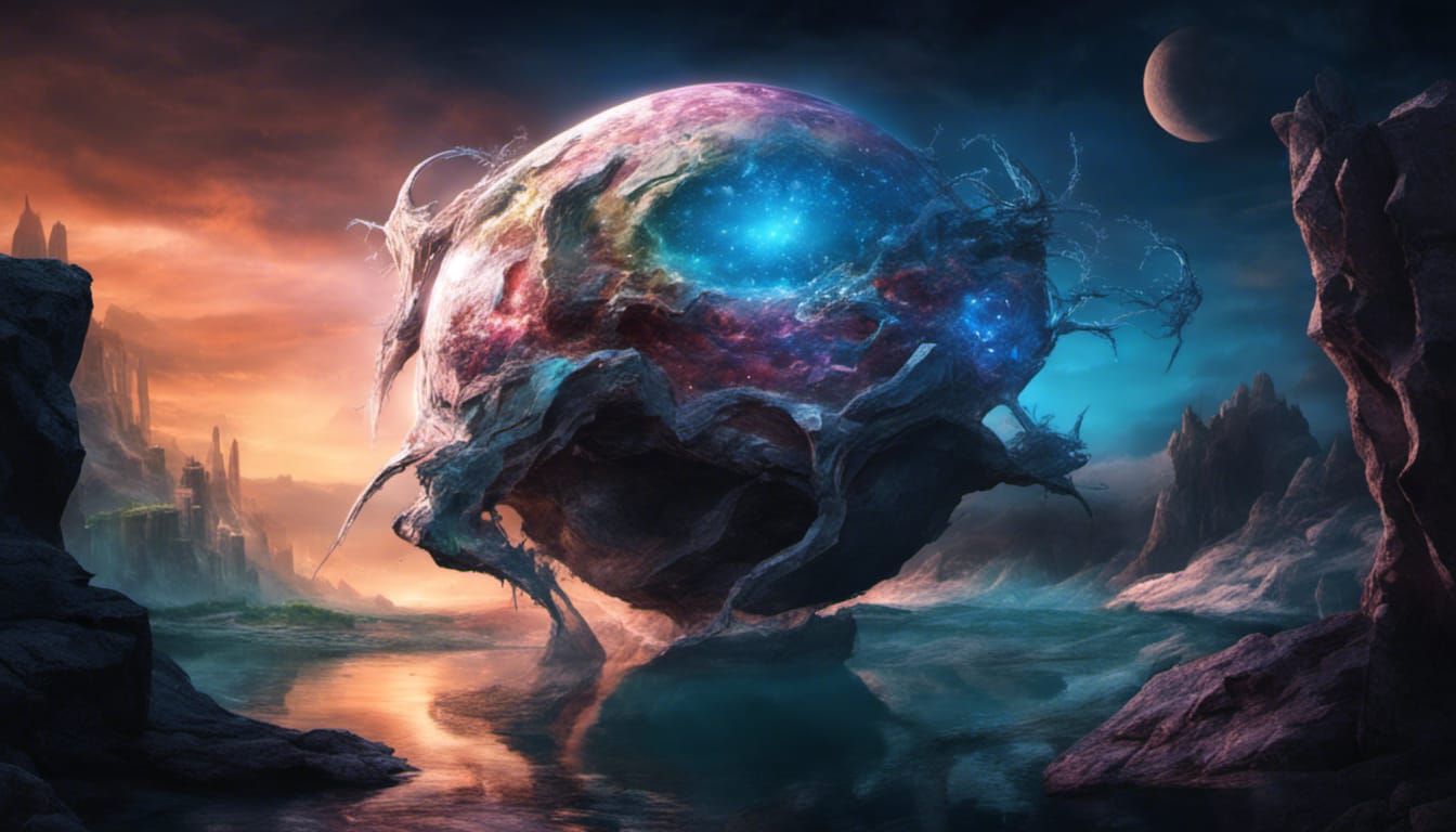 Surreal Alien Landscape with Crystal City, Hyperrealistic