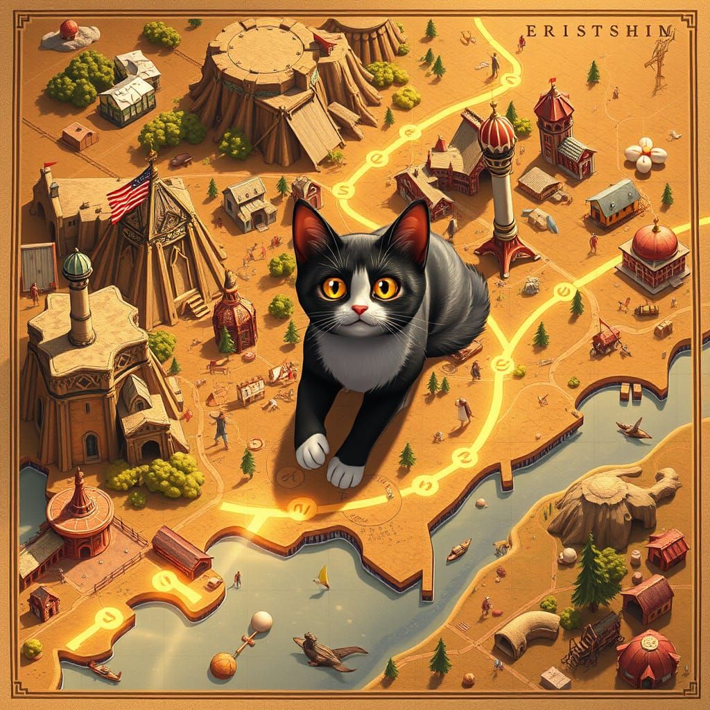 Surreal Ohio Map in Vibrant 3D Anime Style