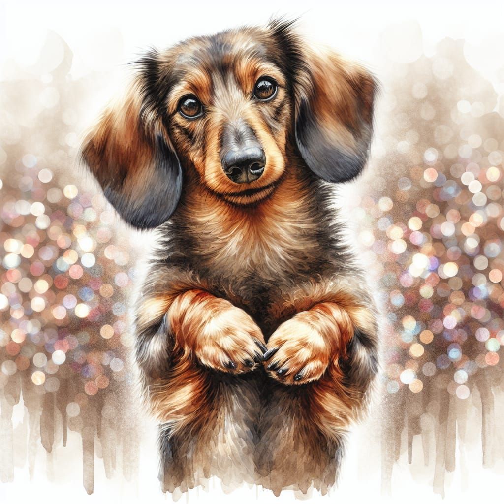 Watercolor Dachshund Creates Heart Sign With Paws