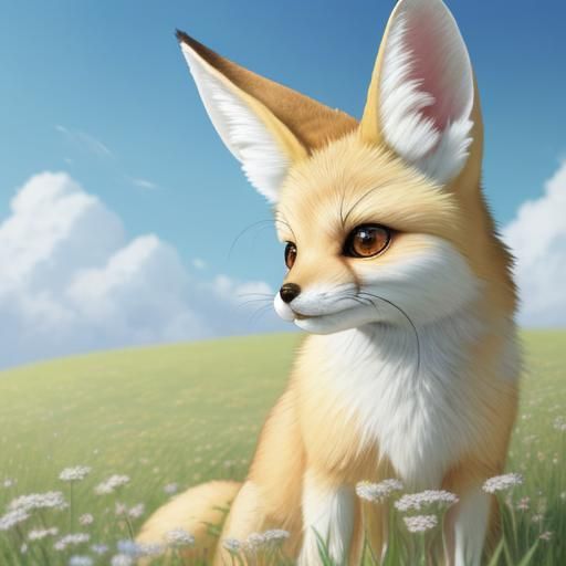 Kawaii Anime Fennec Fox in Sunny Meadow