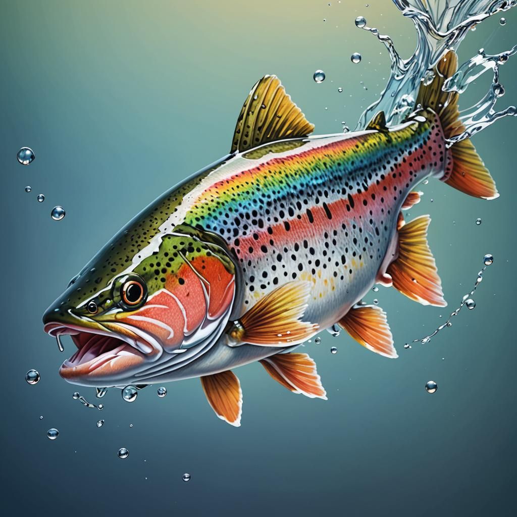 Hyperrealistic Rainbow Trout in Splash Art Style