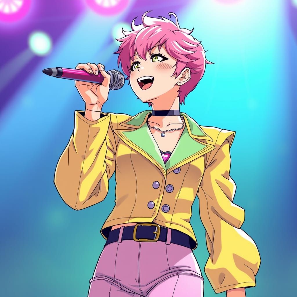 Pink Performing On Stage in Anime Style