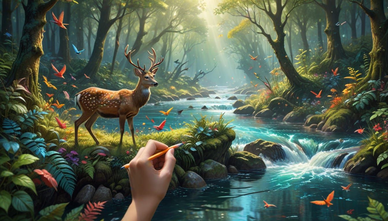 Magic Pencil Draws Lush Forest Landscape