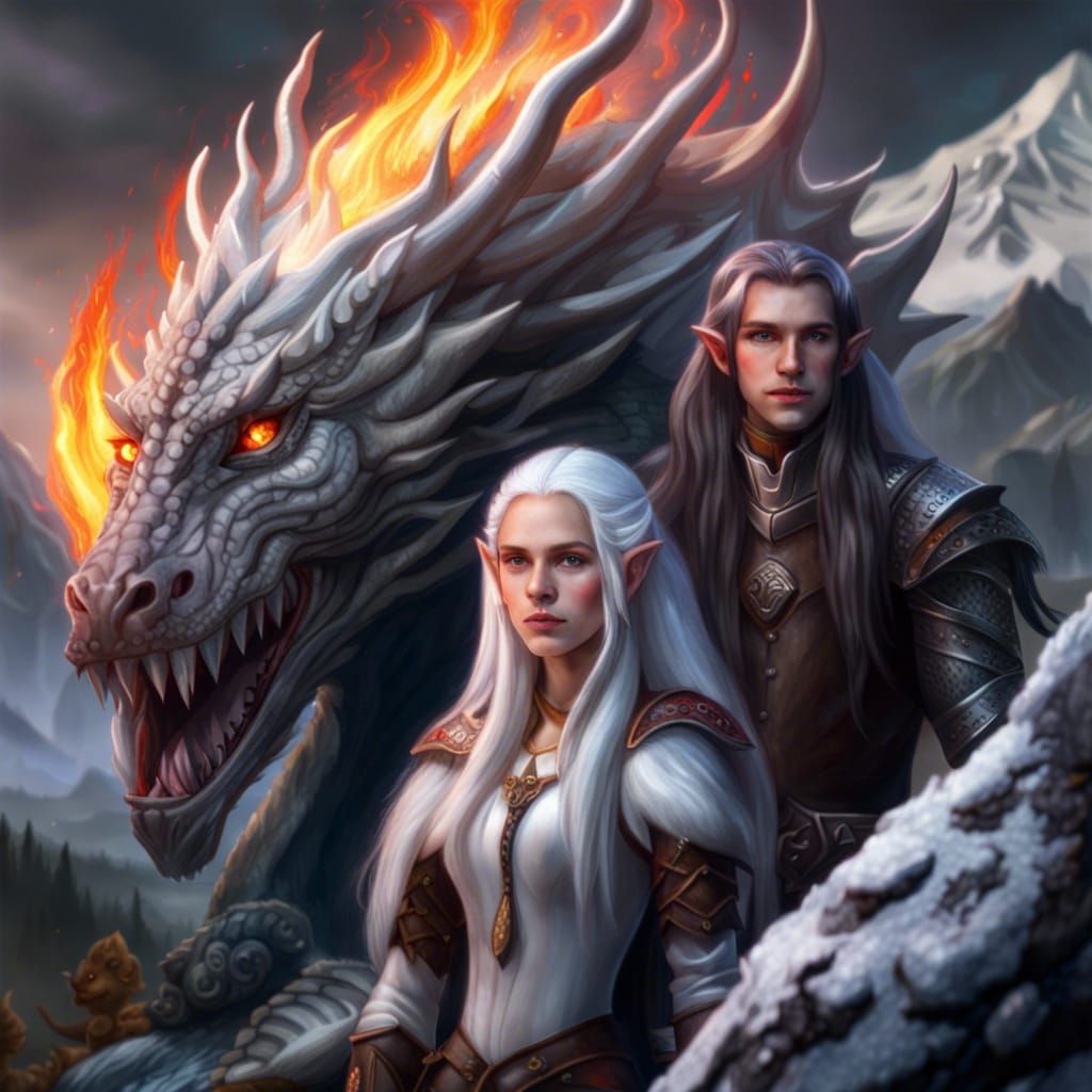 Princess, Brother, Elf, and Dragon by Fire