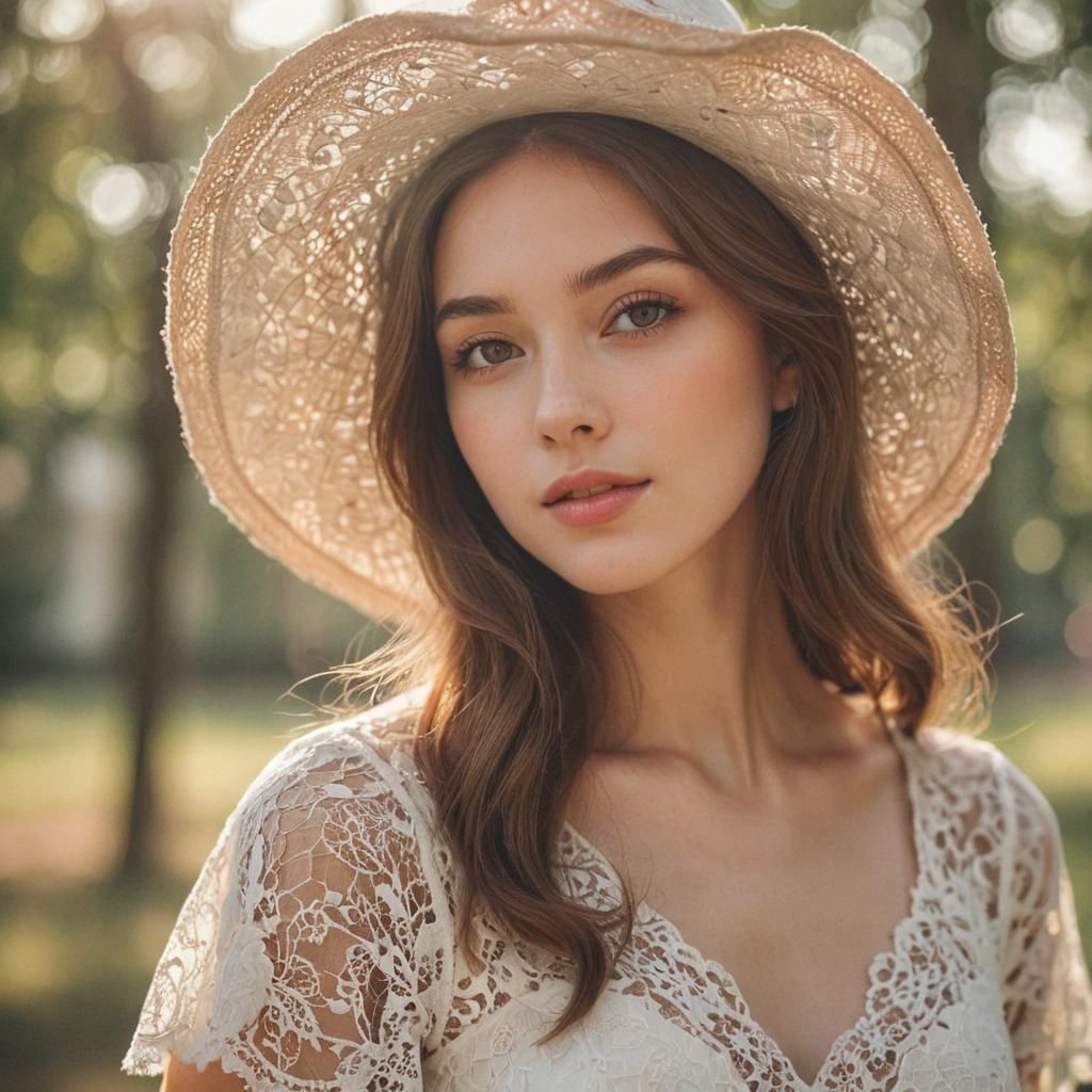 Elegant Portrait of Girl in White Hat