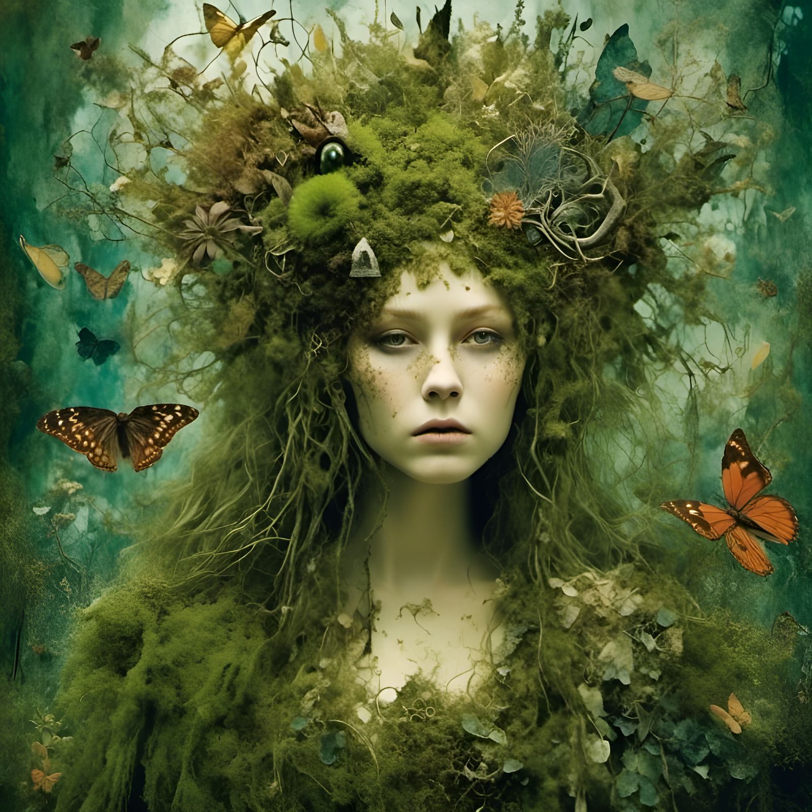 Moss Princess Challenges a Giant as Collage