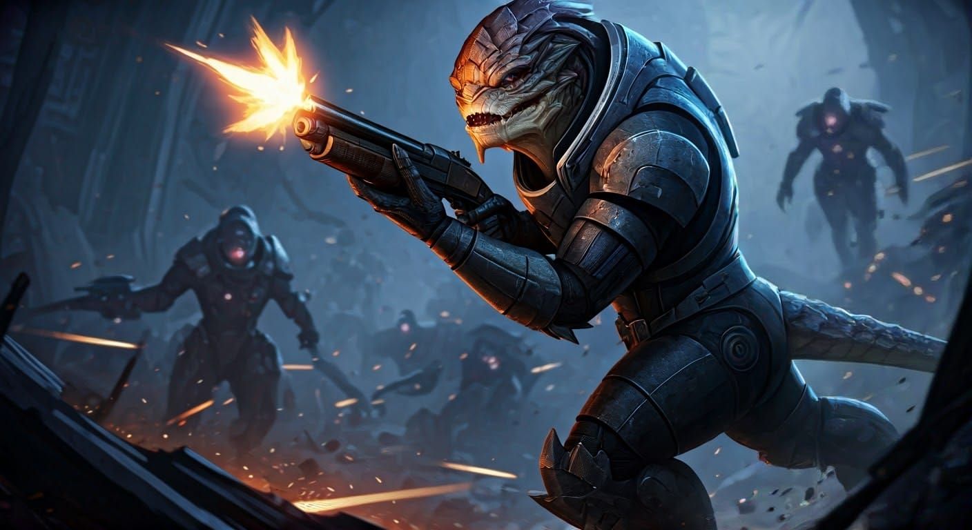 Mass Effect: Full-length portrait of a Krogan Warrior