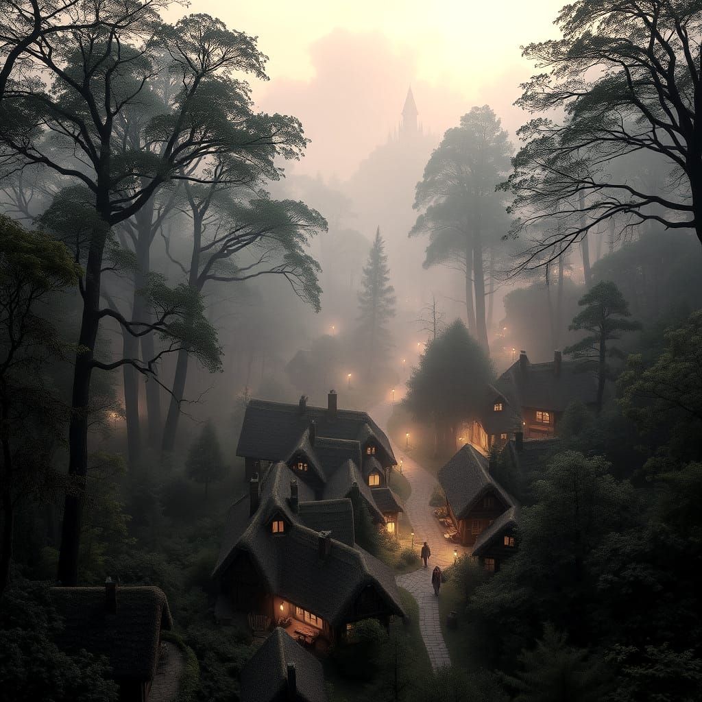 Village in Woods: Detailed Matte Painting