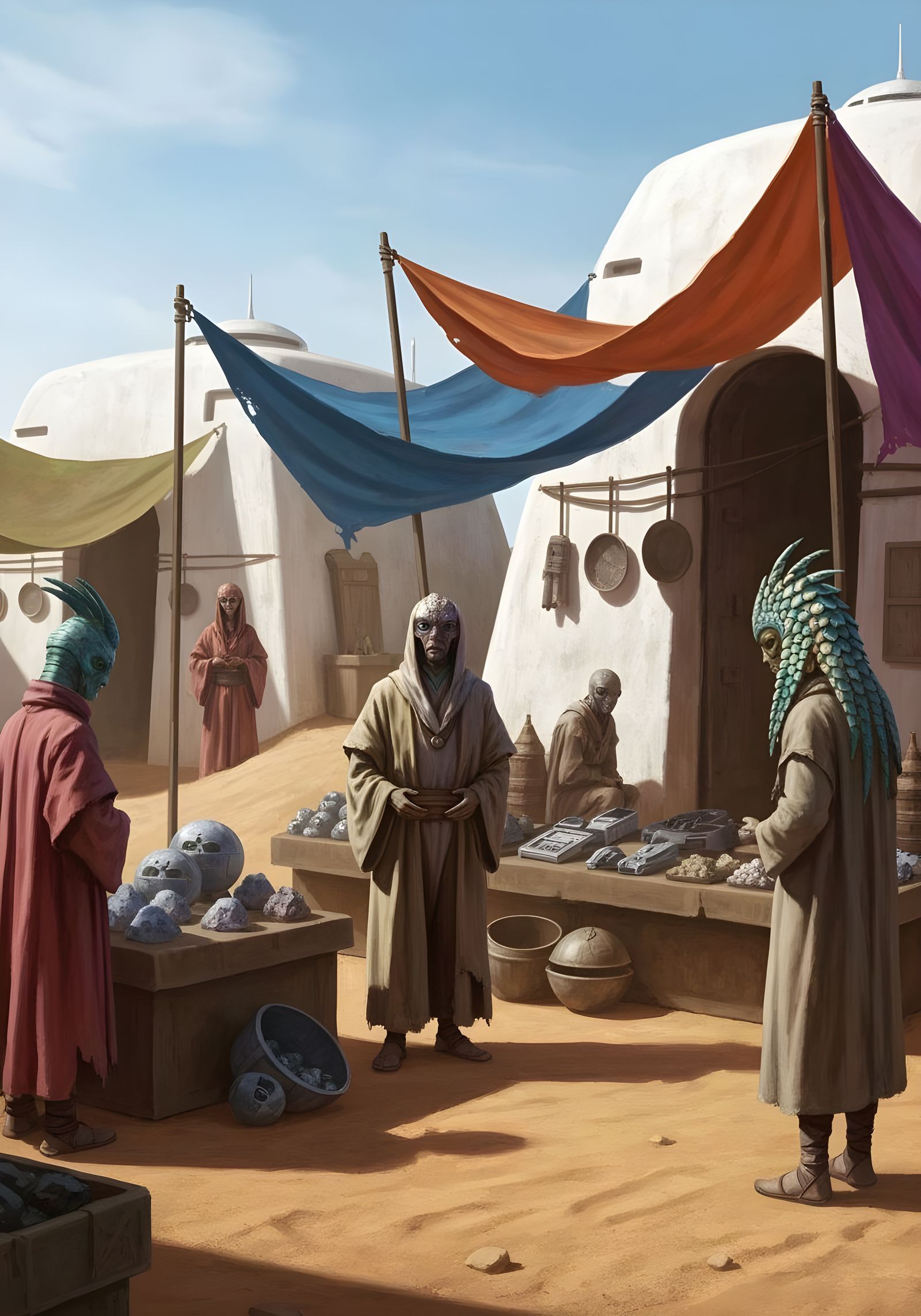 Alien Bazaar on Tatooine in Hyperrealistic Style