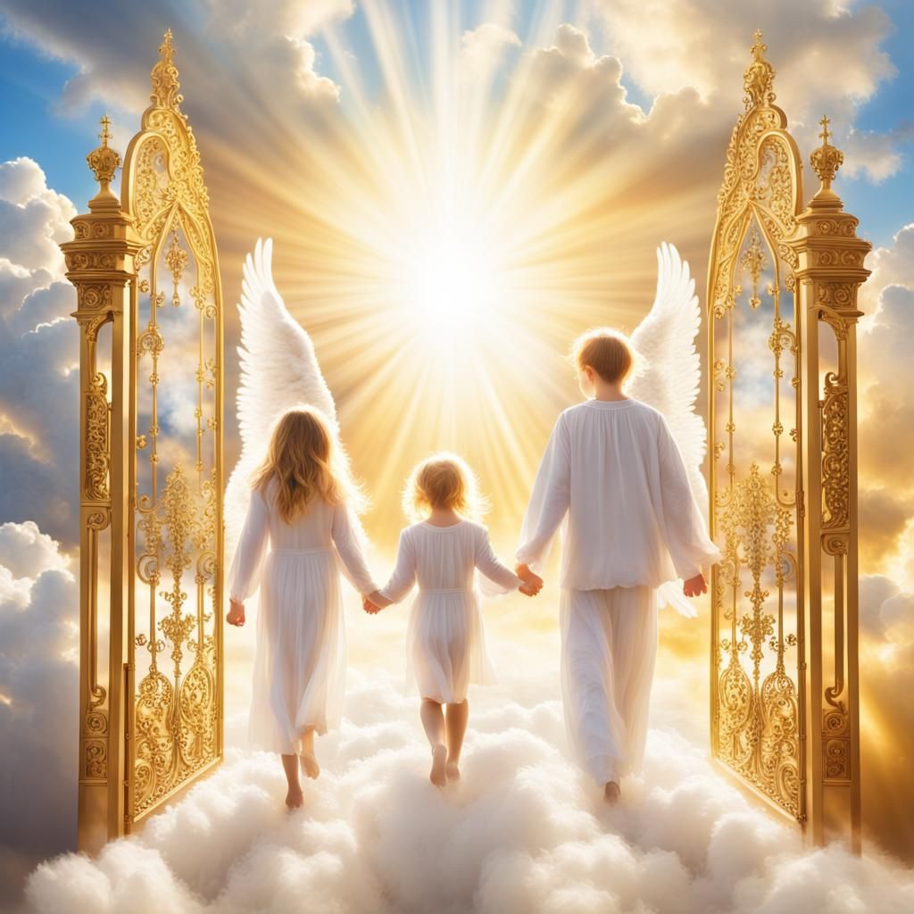 Family of Angels Walking Through Heaven's Gates