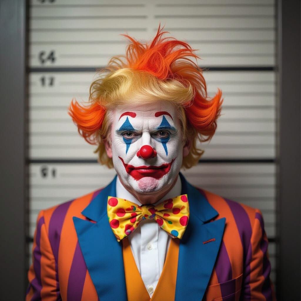 Donald Trump as a Clown in a Mug Shot