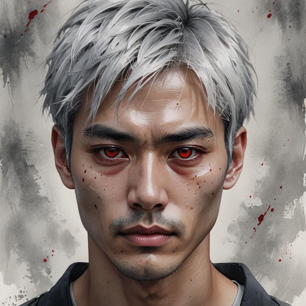 Silver-Haired Man: Digital Portrait in Watercolor Style