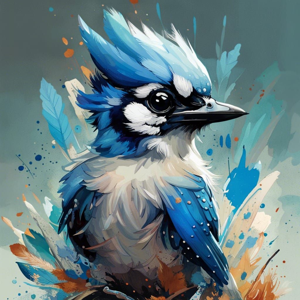 Adorable Bluejay Portrait in Hyperrealistic Digital Art