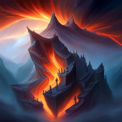 Volcano Eruption with Dragons in Fantasy Art Style
