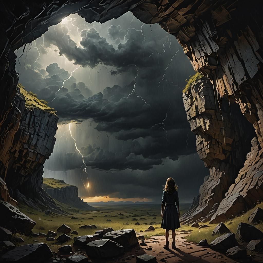 Sinister Cave: Girl, Sunlight, Approaching Storm