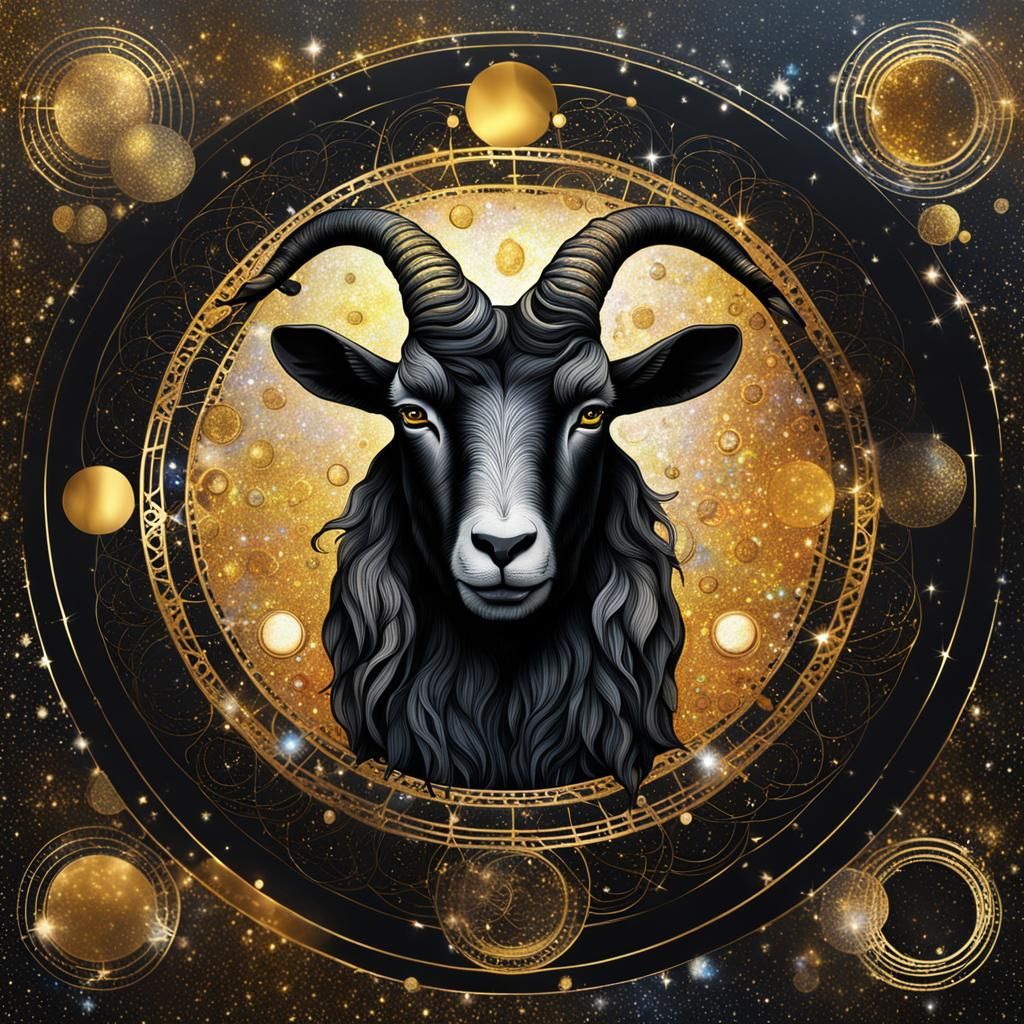 Black and Gold Capricorn Astral Illustration