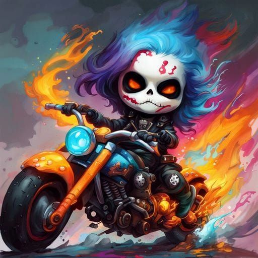 Ghost Rider on Motorcycle in Flames