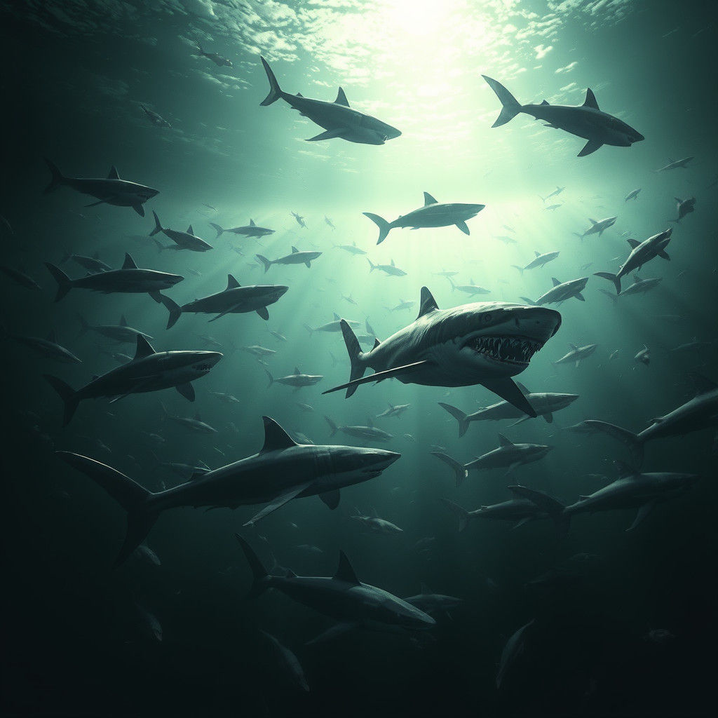 Ominous Shark-Infested Ocean in Biomechanical Style