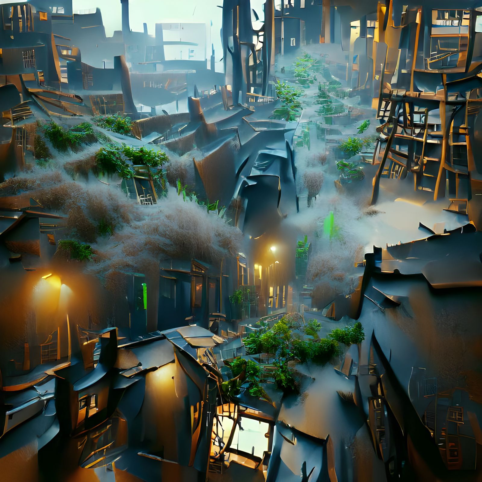 Victorian London Street in Cyberpunk Style