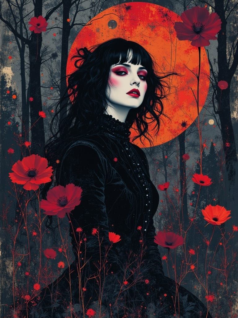 Surreal Gothcore Moonlit Forest Portrait