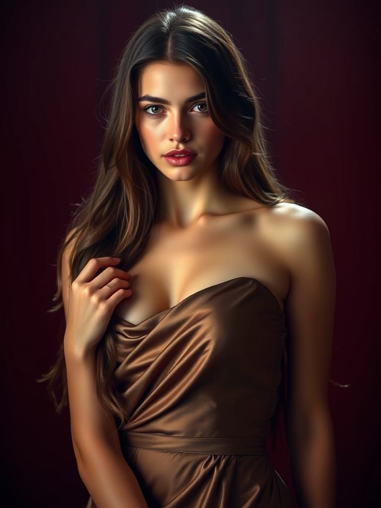 Dramatic Portrait of Woman in Silk Dress