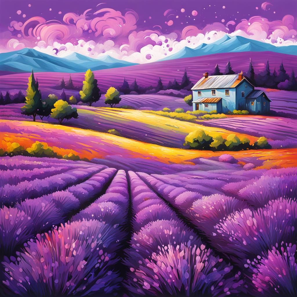 Colorful Lavender Field in Graffiti Art Style