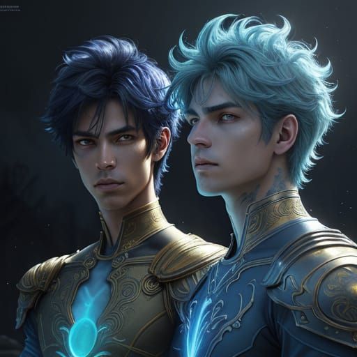 Teens with Celestial Tattoos in Misty Ruins