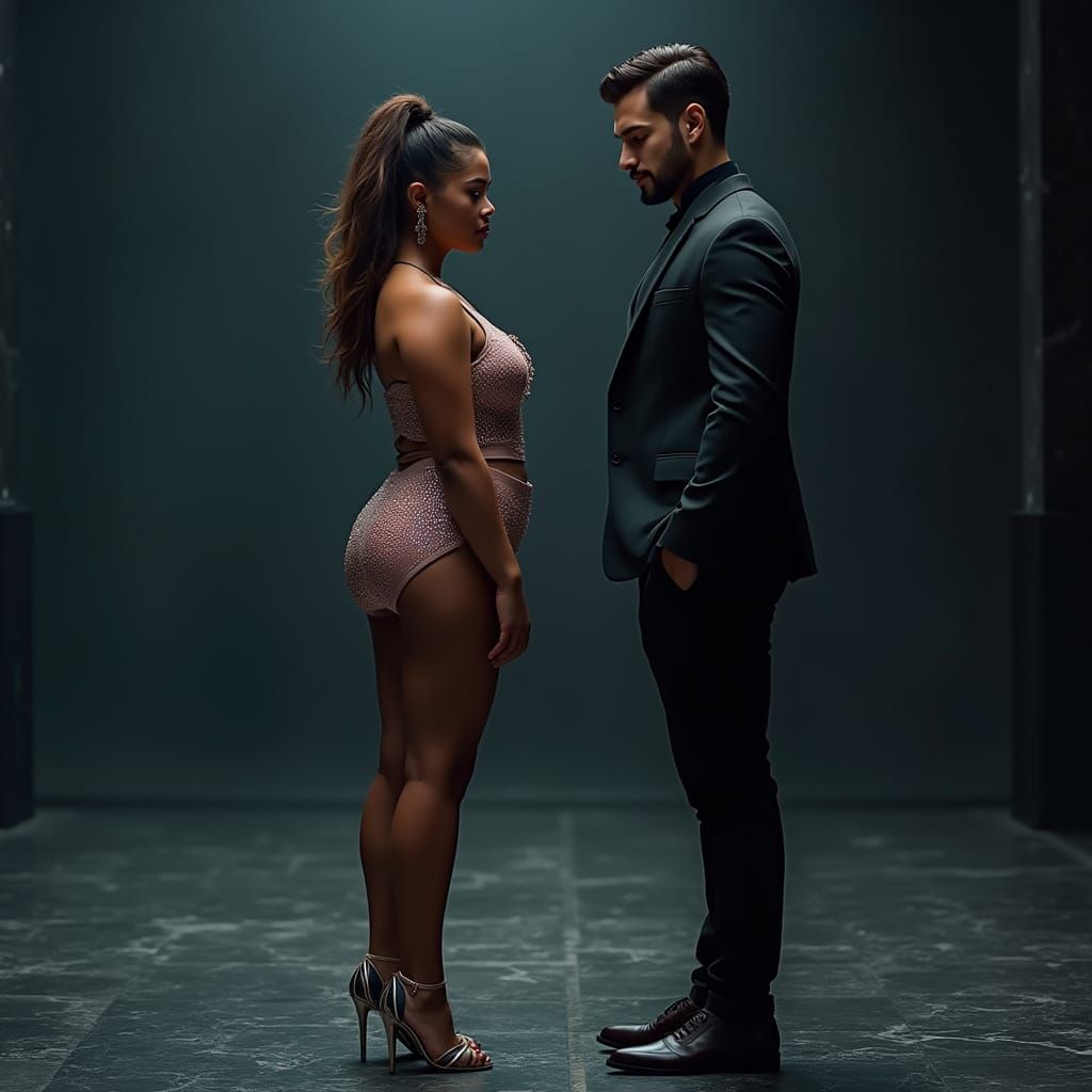 Futuristic Woman Confronts Partner in Cyberpunk Style