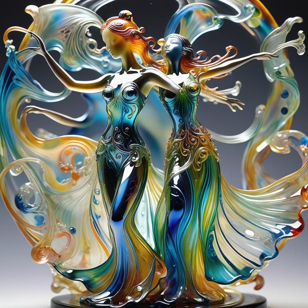 Glass Art Nouveau Dancer Sculpture, Macro Photography